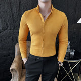 WIAOFELLAS  -  High-end Velvet Shirts for Men Long Sleeved Slim Lapel Social Camisas De Hombre Luxury Handsome Autumn Mens Clothing Plus Size