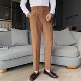 WIAOFELLAS  -  New Autumn England Style High Waist Suit Pants Men Solid High Quality Slim Fit Business Casual Suit Trousers Men Formal Pants