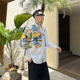 WIAOFELLAS  -  Fashion 2025 Summer Men‘s Irregular Print Bandage Design Casual Shirts Trendy Single-breasted Long Sleeves Tops Male