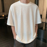 WIAOFELLAS  -  Texture Vertical Stripe Ice Silk T-shirt for Men Summer Thin Hanging Short Sleeved Pullover Tops Rugged Handsome T-shirts Soft