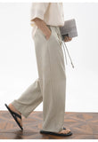 Wiaofellas  -  Mens Cropped Linen Blend Dress Pants Casual Drawstring High Waist Breathable Suit Trousers Japanese Clean Fit Straight Trousers