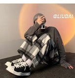 WIAOFELLAS  -  Men Women Woolen Straight Leg Casual Pants Autumn Winter Plaid Wide Leg Trousers High Street Brand Fashionable Trousers