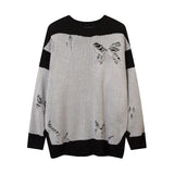 Wiaofellas Color Match Frayed Butterfly Hole Pullover Men's SweatersRound Neck Streetwear Casual Baggy Couple Knitted Clothes Oversized