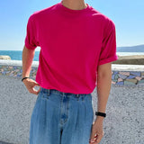 WIAOFELLAS  -  Summer Men's Loose Solid Short Sleeve T-shirt for Men Cotton Tee Men Causal O-neck Basic Tshirt Streetwear Quality Men Top B182