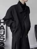 WIAOFELLAS  -  Spring Autumn Design Short Wide Shoulder Jacket Men Hong Kong Style Simple Student Collar Long Sleeve Coat