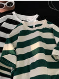 WIAOFELLAS  -  Men Summer Street Casual Striped T-shirt with Soft Fabric College Style Short-sleeved T-shirt Oversized Men's T-shirt B112