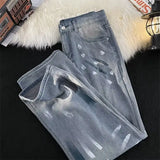 WIAOFELLAS  -  High Street Graffiti Tie-dye Jeans for Men and Women Trendy Brand Handsome Loose Straight Wide Leg Trousers Jeans