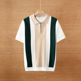 WIAOFELLAS  -  Summer New Men Knit Polo Shirts Stripe Contrast Color Shirts High Quality Luxury Knitwear  Short Sleeve Lapel Polo Tshirt