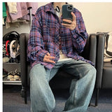 WIAOFELLAS  -  Long-sleeved Shirt Men's New Retro Plaid Large Size Lapel Jacket