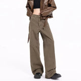 Wiaofellas  -  Mens Straight Jeans Y2k Streetwear Pant Retro Wide Leg Hip Hop Coffee Solid Color Zipper Loose Denim Jeans Hip Hop Trousers New