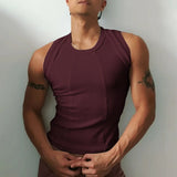 WIAOFELLAS  -  Men Tank Tops Solid Color O-neck Sleeveless Casual Male Vests Streetwear Summer Knitted Fashion Men Clothing S-5XL