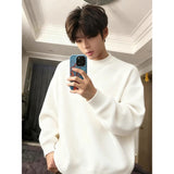 WIAOFELLAS  -  Korean Loose Fit Thiened ey round Ne Sweater Men's Autumn Winter Fce Lined Knitted irt American Sle Base Layer