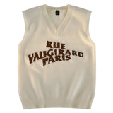 WIAOFELLAS  -  Alphabet Solid Pattern Men's V-Neck Sweater Daily Versatile Sleeveless Knit Sweater Fashion Simple Jacquard Design Sweater Vest