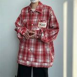 WIAOFELLAS  -  High-end Long Sleeved Checkered Shirt Autumn Style Men's Letter Embroidered Jacket with Lapel Trendy Brand Cool and High Street