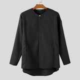 WIAOFELLAS  -  Men Shirt Solid Color O-neck Long Sleeve Casual Men Clothing Streetwear Loose Korean Style Shirt Fashion Male Tops S-5XL