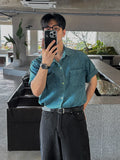 Wiaofellas  -  Men's Denim Shirt Summer New Korean Style Loose Short Sleeve Trendy Lapel Clothing Single Breasted Versatile Top