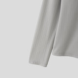 WIAOFELLAS  -  Men T Shirt Solid Color V Neck Long Sleeve Casual Male Tee Tops Streetwear Knitted Fashion Leisure Men Clothing S-3XL