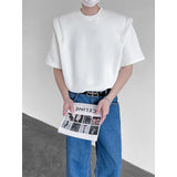 WIAOFELLAS  -  Summer T Shirt Men Fashion Black White Casual Short Sleeved T-shirt Men Streetwear Korean Loose Shoulder Pad T Shirt Mens Top