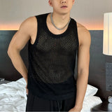 WIAOFELLAS  -  Summer Sexy Semi Transparent Hollow Mesh Men's Patchwork Fashion Comfortable Casual Versatile Sleeveless Knitted Vest Top