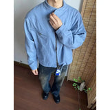WIAOFELLAS  -  Punk Spliced Jacket High-end Blue Short Work Cargo Coat Men's Handsome Trendy Solid Color Zipper Jacket All-match Top