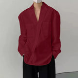 WIAOFELLAS  -  Men Shirt Solid Lapel Long Sleeve Loose Casual Men Clothing Korean Style Streetwear Pockets Fashion Tops Male Shirts