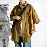 Wiaofellas  -  Summer Stripe Short Sleeve Shirt Men's Ice Silk Loose Trendy Design