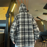 WIAOFELLAS  -  Plus Size Men Hooded Shirt Coats Winter Autumn Plaid Thicken Warm Woolen Unisex Jackets Fashion Trendy Mens Clothing Streetwear