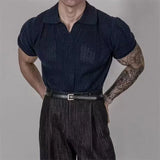 WIAOFELLAS  -  Summer Men's Knitted Polo Shirt Solid Hollow Splicing Tees Shirts Casual Solid Short Sleeve T-Shirt Breathable Light Luxury Tops