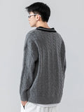 Wiaofellas Autumn Mens Winter Knitted Sweaters Oversized Male Black Pullover V Neck Jumpers Men's Vintage Striped Knitwear Men Clothing