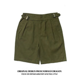 Wiaofellas  -  Military Waist Buckle Shorts Retro British Cotton Army Gurkha Shorts Naples Green Canvas Cargo Short Trousers Leisure Workwear