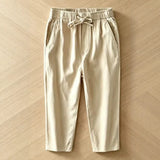 Wiaofellas  -  Men Japanese Chinese Style Linen Cropped Pants Summer Thin Loose Elastic Drawstring Waist Casual Trousers Plus Size M-5XL