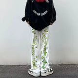 Wiaofellas  -  Vibe Style Pants Graffiti Tie-dye Printed Jeans Men and Women Straight Trousers