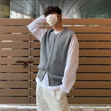 Wiaofellas  -  Knitted Zippers Cardigan Sweater Vest Men Sleeveless Casual Loose Streetwear O Neck Solid Color Coat Luxury Clothing