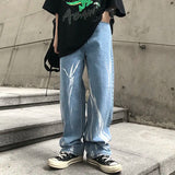 Wiaofellas  -  Trend Brand Gradient Tie Dye Jeans for Men Loose Fit Plus Size High Street Couple Wide Leg Straight Leg Camouflage Dad