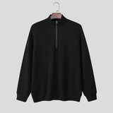 Wiaofellas  -  Men Sweater Solid Color Zipper Long Sleeve Knitted Male Pullovers Streetwear Korean Style Fashion Casual Men Clothing
