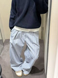WIAOFELLAS  -  American Retro Striped Loose Wide Leg Pants Men Women Casual Straight Leg Floor Length Trousers Comfortable Draped Feel
