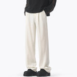 WIAOFELLAS  -  Simple Men's Suit Pants Solid Color Pleated Design Straight Ice Silk Casual Trousers Wide Leg Drape Male Bottom