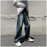 WIAOFELLAS  -  Vintage Jeans Men Wide Leg Loose Mid Waist Bleached All-match Teenagers Fitness Fashion Classic High Street Slouchy Denim Chic