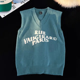 WIAOFELLAS  -  Alphabet Solid Pattern Men's V-Neck Sweater Daily Versatile Sleeveless Knit Sweater Fashion Simple Jacquard Design Sweater Vest