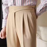 WIAOFELLAS  -  England Style Naples Suit Pants For Men Mid High Waist Paris Buckle Straight Trousers Spring Autumn Fashion Business Casual Pant