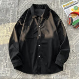 WIAOFELLAS  -  Solid Color Men Shirts Casual Basic Long Sleeve New Unisex Shirt Korean Fashion Outwear Top Male Oversized Blouses