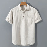 Wiaofellas  -  Japanese Retro Linen Square Neck Short-sleeve Men Shirt Summer Casual Thin Cardigan