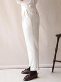 WIAOFELLAS  -  Trendy Men's High Waist Trousers Vintage Slim Straight Suit Pants Spring Autumn Fashionable Waffle Textured Mens Slim Trousers