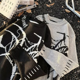 WIAOFELLAS  -  Y2K Mens Sweaters Knitting Long Sleeve Crew Neck Ripped Sweater Spring Autumn Men Streetwear Fashionable Knitted Jumper Tops