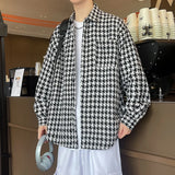 WIAOFELLAS  -  Trendy Lapel Men Houndstooth Shirt Jackets Autumn Winter Buttons Up Long-sleeved Baggy Thicken Men's Shirt Coats Plus Size 5XL-M