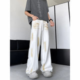 Wiaofellas  -  American Style High Street Men's Denim Pants Washing Color Vintage Bottom Straight Wide Leg Male Jeans New Summer