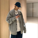 WIAOFELLAS  -  Casual Sweatshirt Men Cardigan Spring Autumn Japanese College Single-Breasted Loose Couple Jacket Fashion V Neck Solid Coat