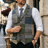 Wiaofellas  -  Vintae Sleeveless Vests Mens Fall Winter Outdoor Patchwork  V Collar Camisoles Daily Casual Contrast Color Tank Tops Men