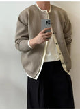 WIAOFELLAS  -  Thickened knitted cardigan fake two pieces wear simple round neck long sleeves lazy layered sweater jacket