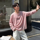 WIAOFELLAS  -  Men's Husband Sex Old Qian Style Pink Henry Collar Long Sleeve T-shirt Summer Thin Sunscreen Top